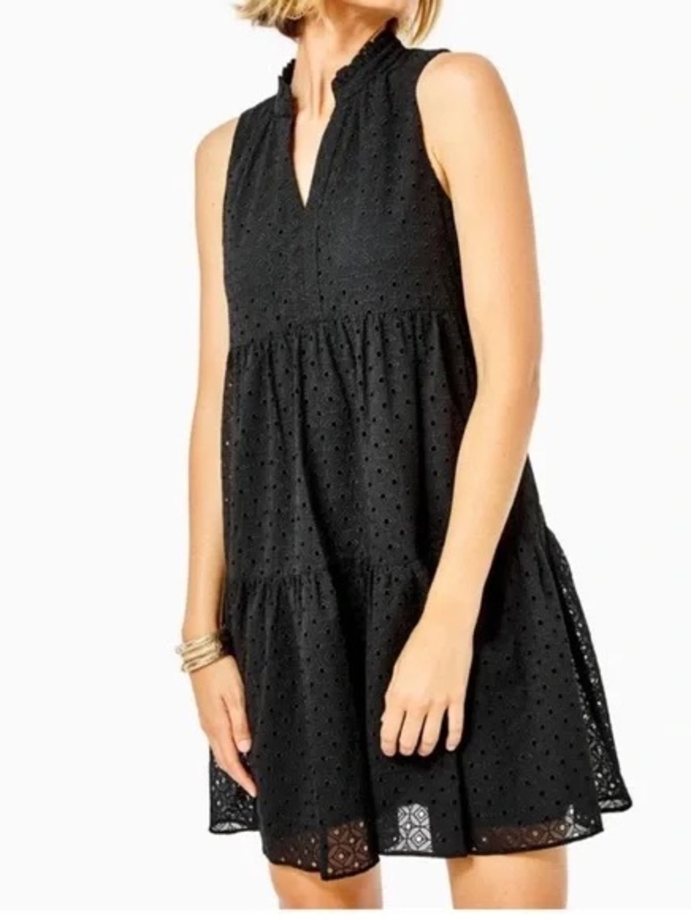 Lilly Pulitzer Novella Swing Dress Black Eyelet Mini Medallion Sleeveless Large